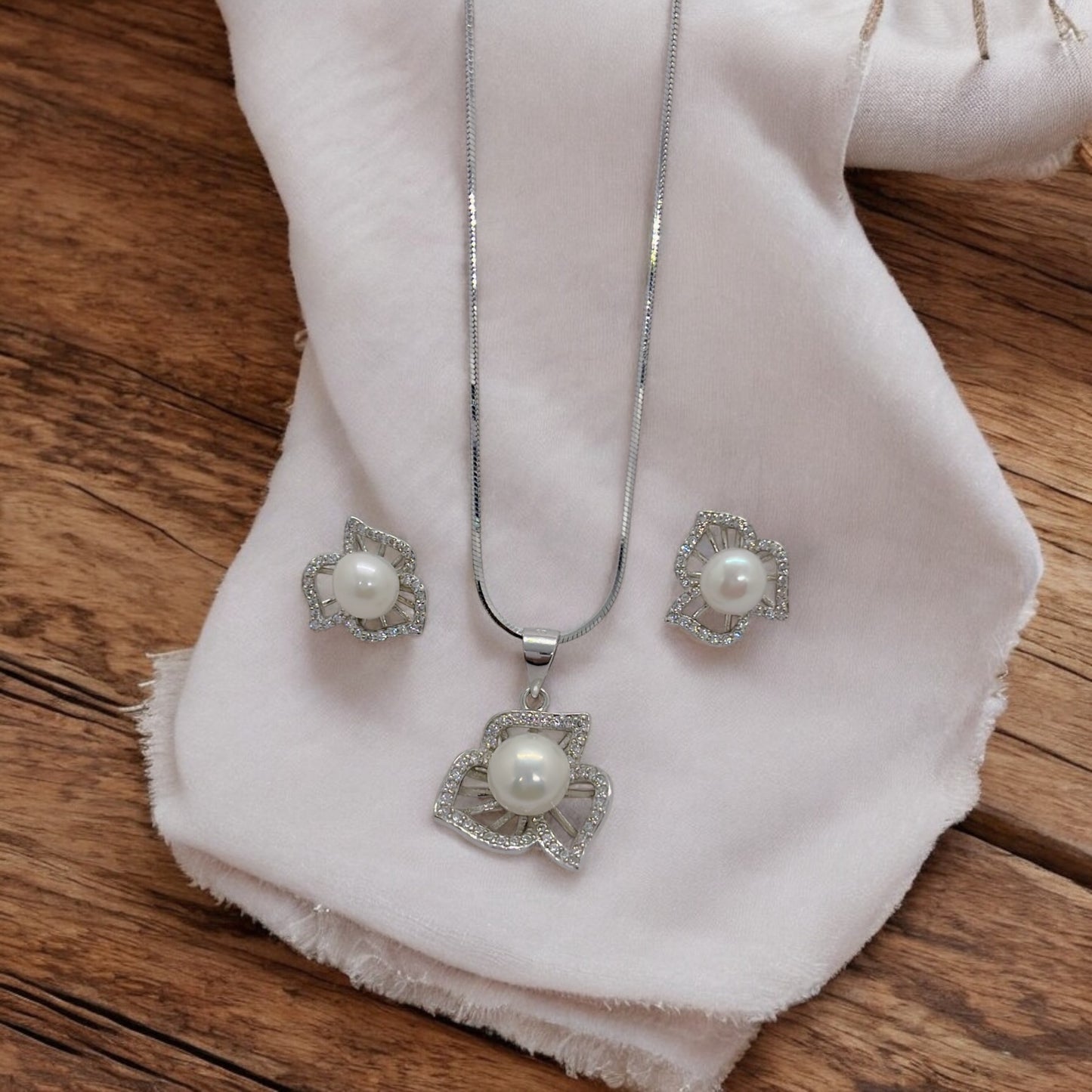 Pure Silver White Pearl Drops Set