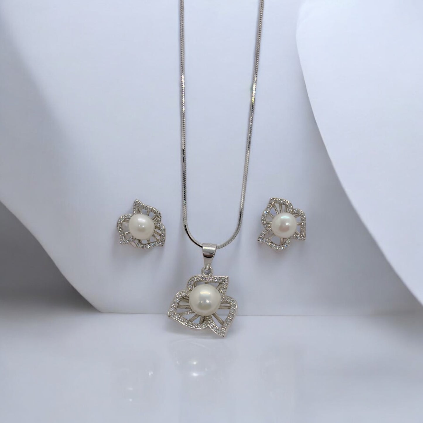 Pure Silver White Pearl Drops Set