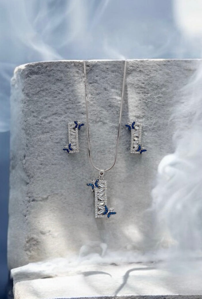 925 Silver Butterfly Whimsy Pendant Earring Set