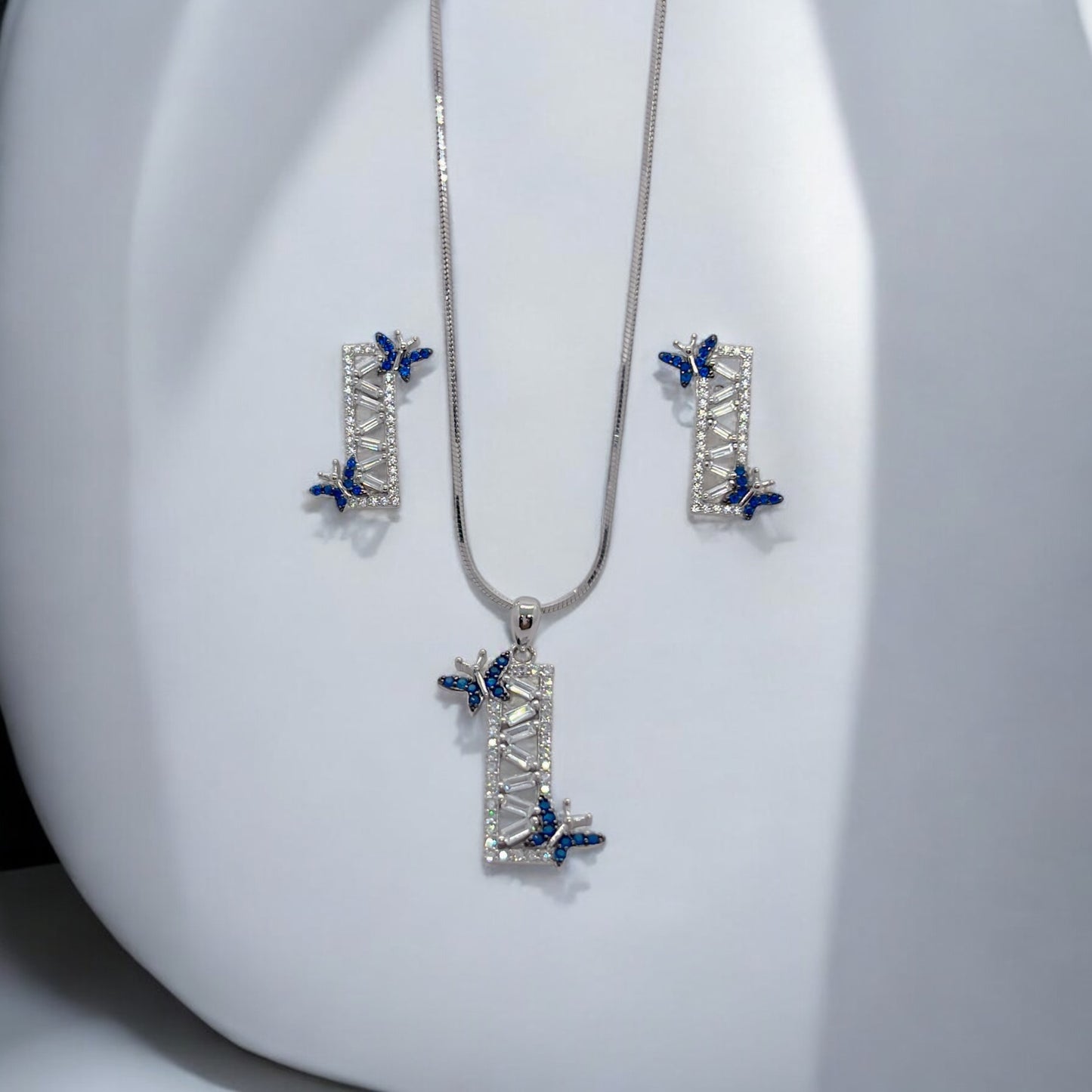 925 Silver Butterfly Whimsy Pendant Earring Set