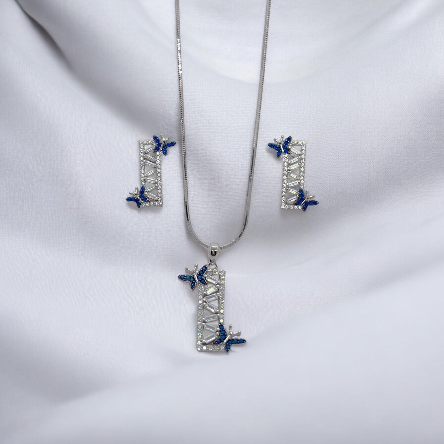 925 Silver Butterfly Whimsy Pendant Earring Set