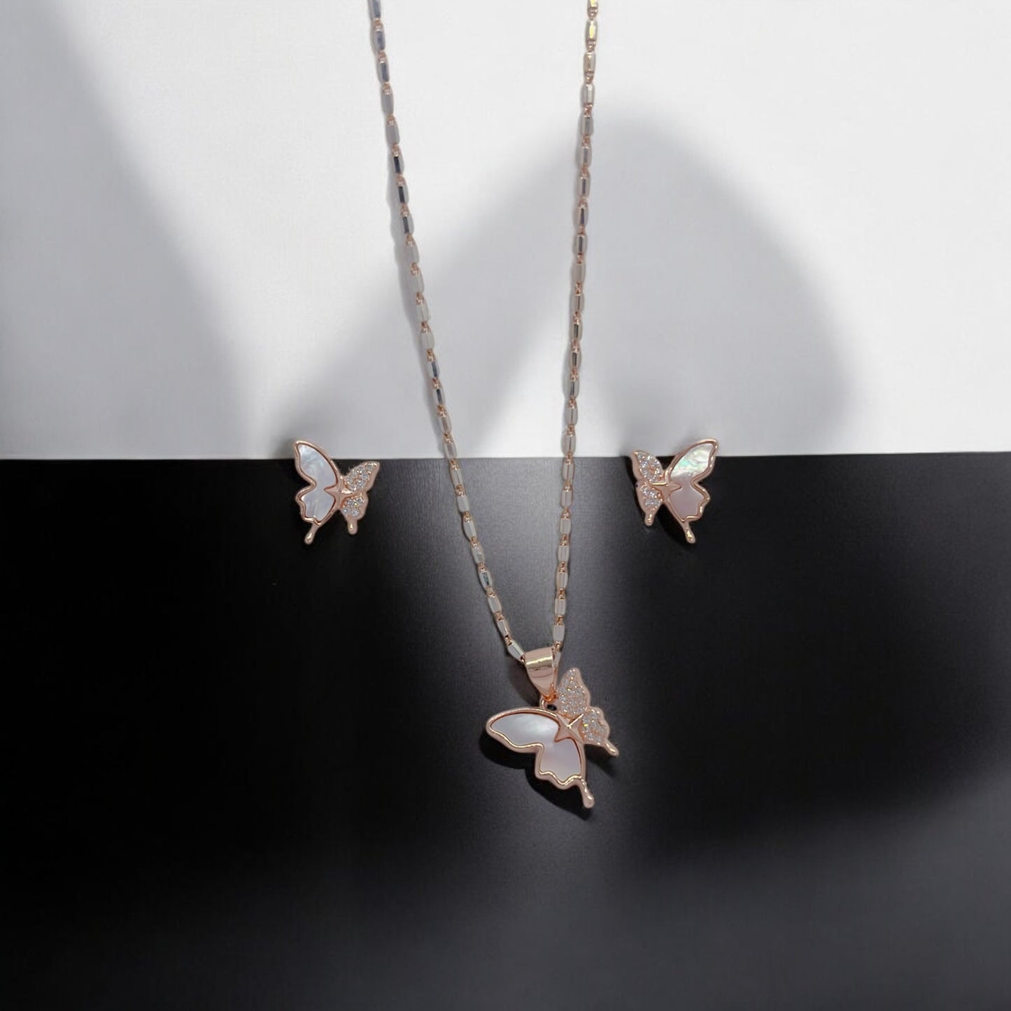 Pure Silver Butterfly Glimmer Pendant Earring Set