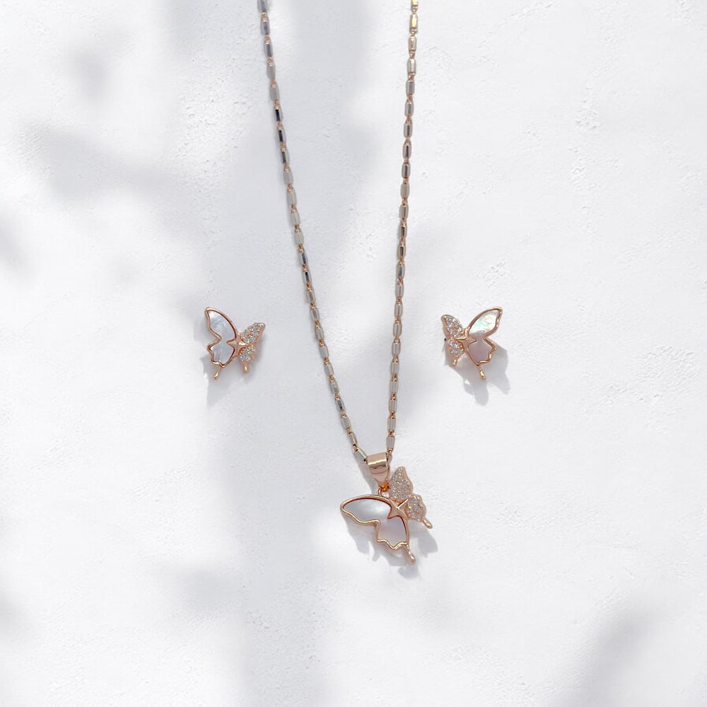Pure Silver Butterfly Glimmer Pendant Earring Set