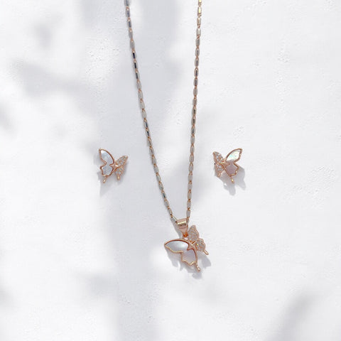 Pure Silver Butterfly Glimmer Pendant Earring Set
