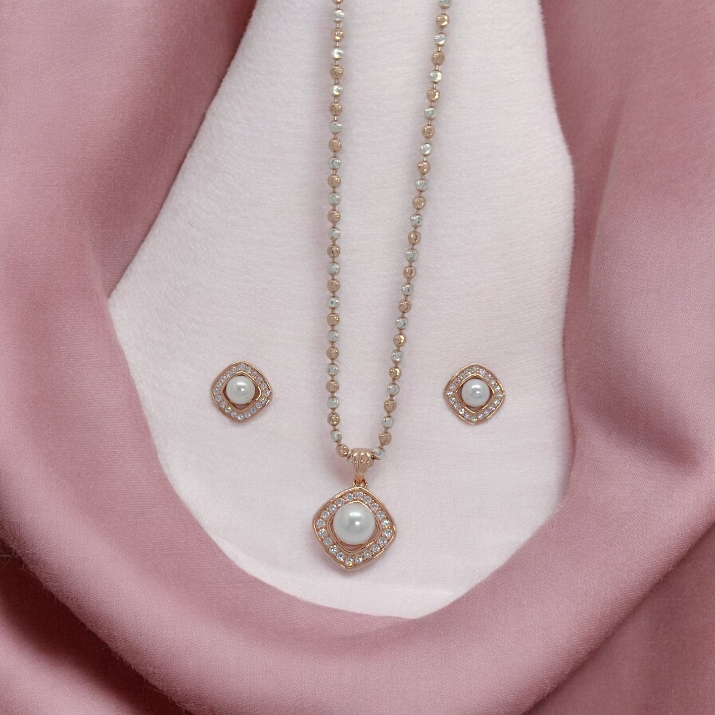 Pure Silver White Pearl Pendant Earring Set