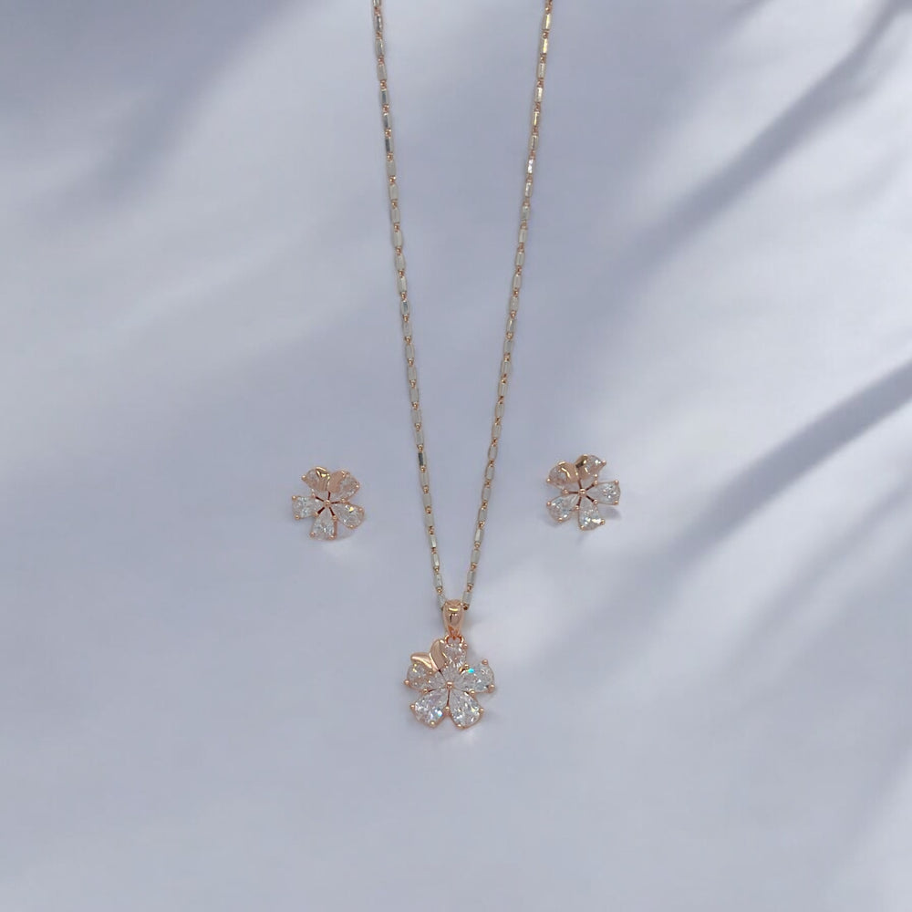 Pure Silver Glided Blossom Pendant Earring Set