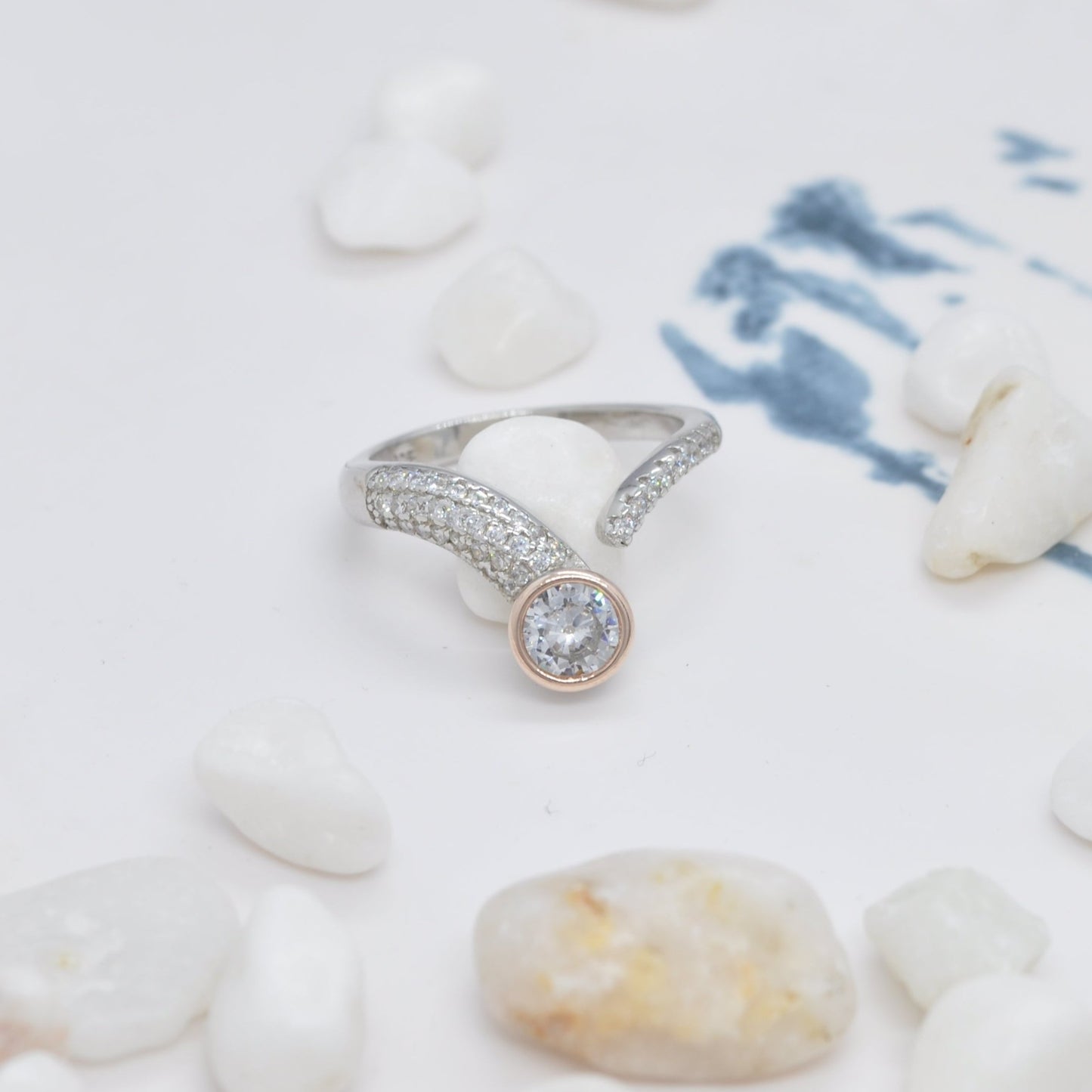 Silver Rose Gold Zircon Ring