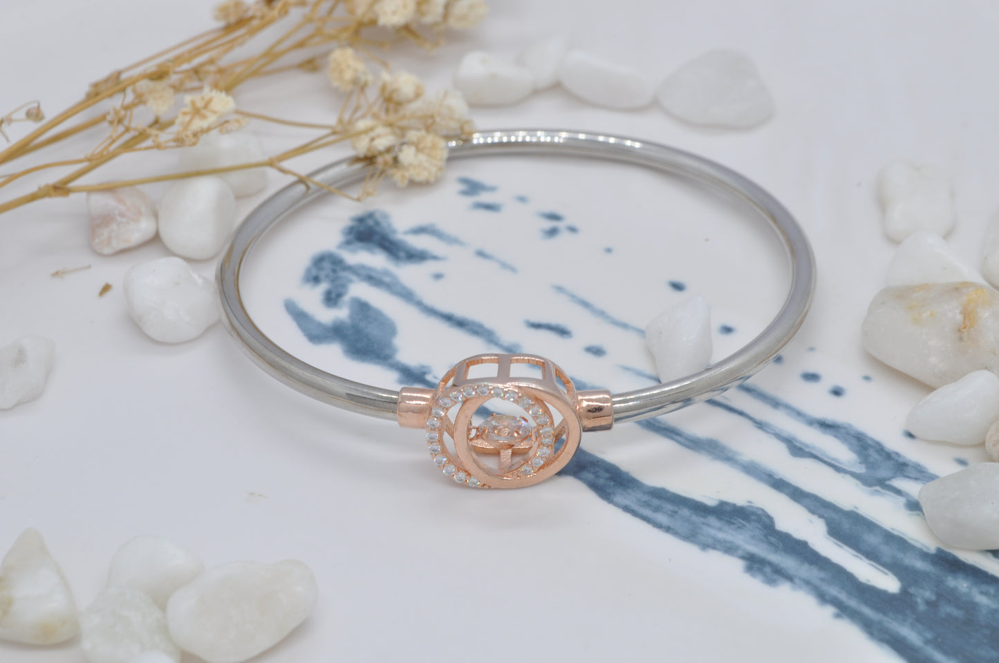 Dangling Diamond Silver Rose Gold Bracelet