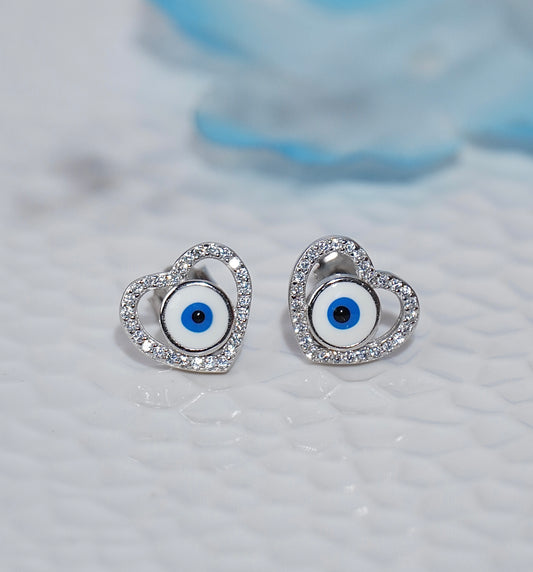 925 Silver Evil Eye Heart Earring