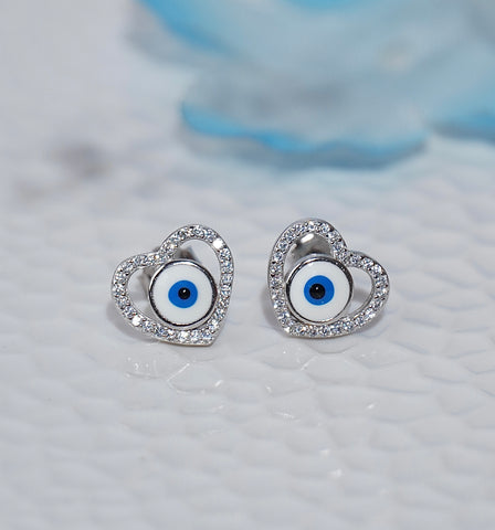 925 Silver Evil Eye Heart Earring