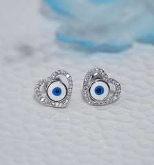 925 Silver Evil Eye Heart Earring