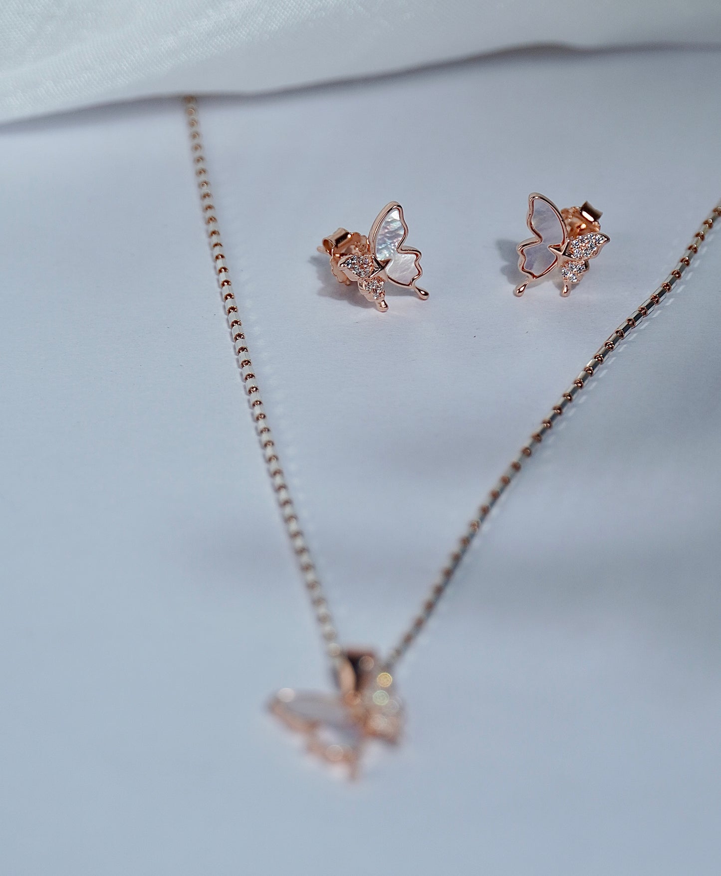 Pure Silver Butterfly Glimmer Pendant Earring Set