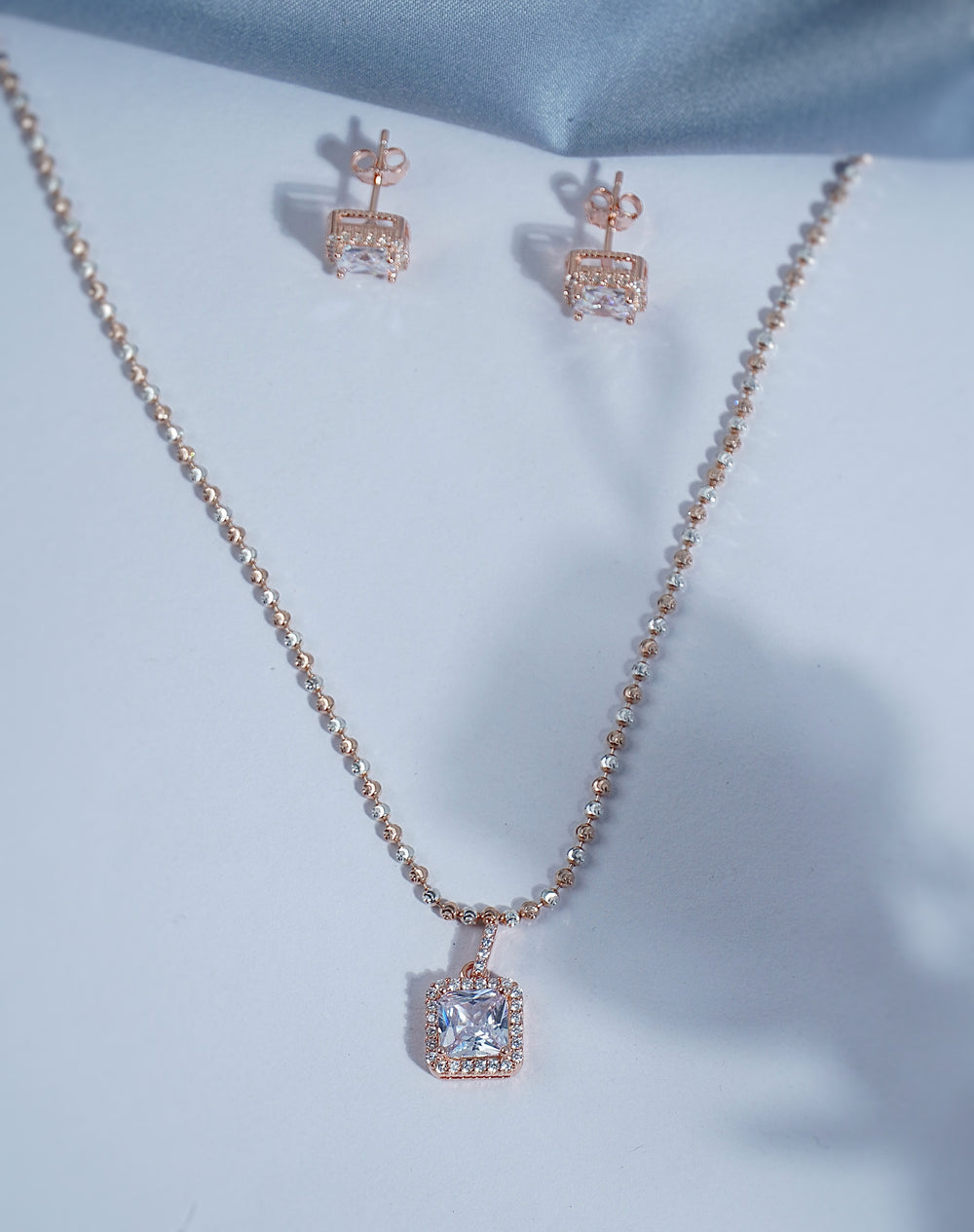 Pure Silver Radiant Rose Mirage Pendant Earring Set
