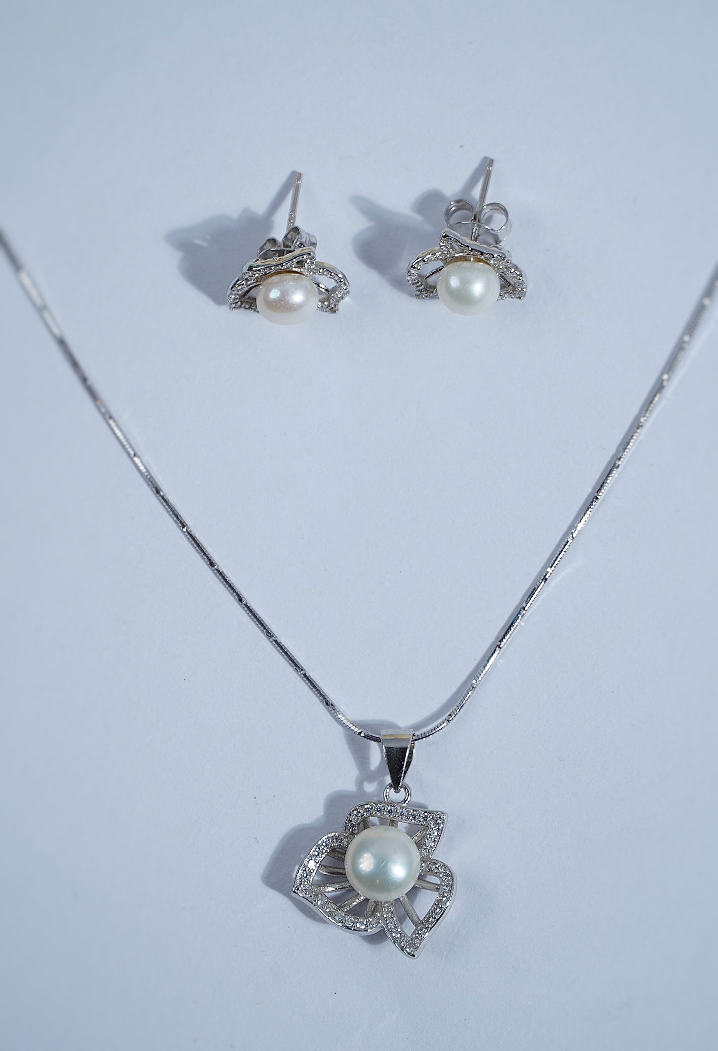 Pure Silver White Pearl Drops Set