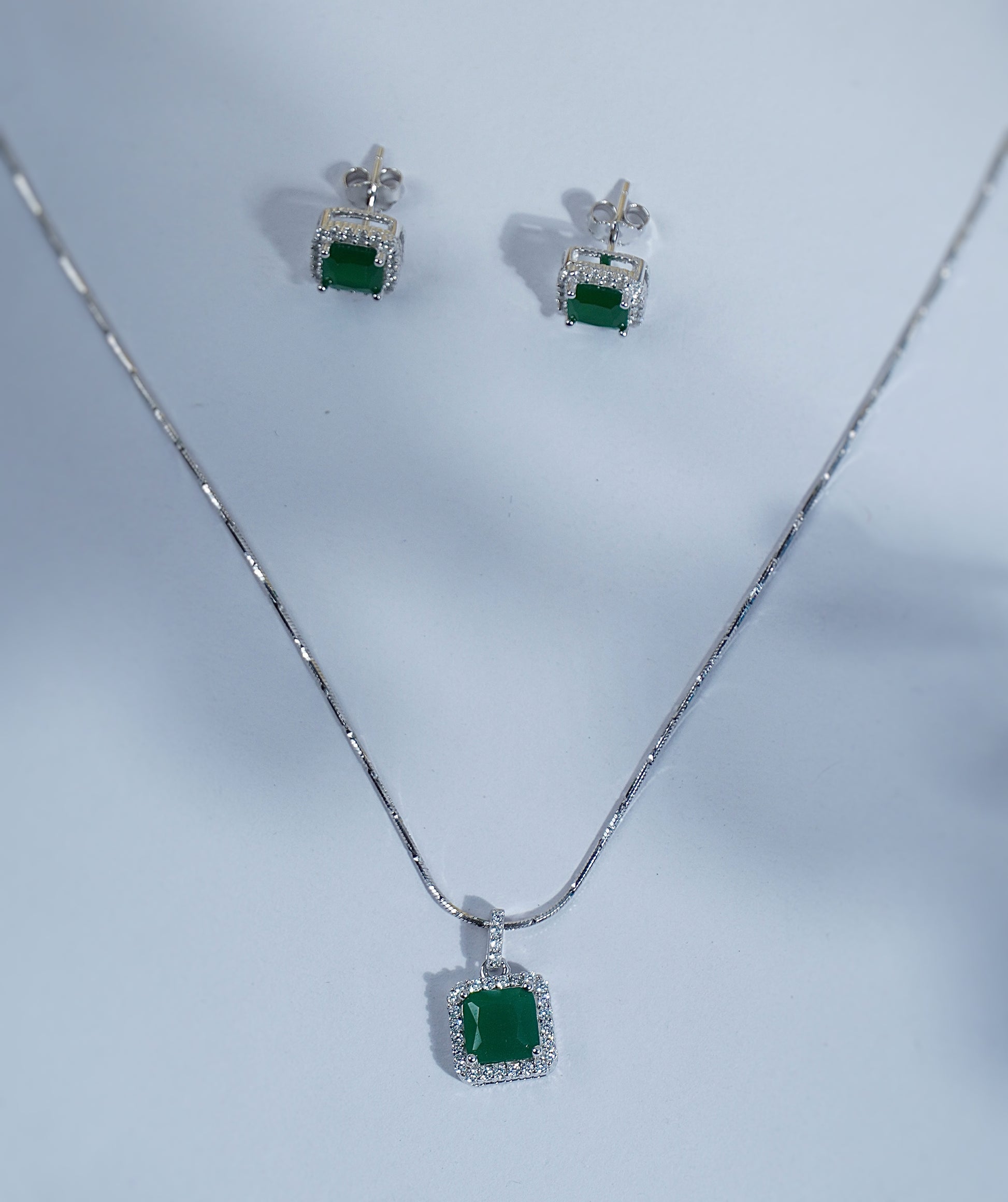 Pure Silver Green Emerald Set