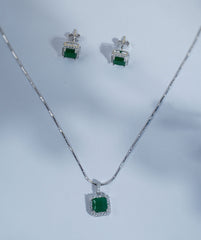 Pure Silver Green Emerald Set