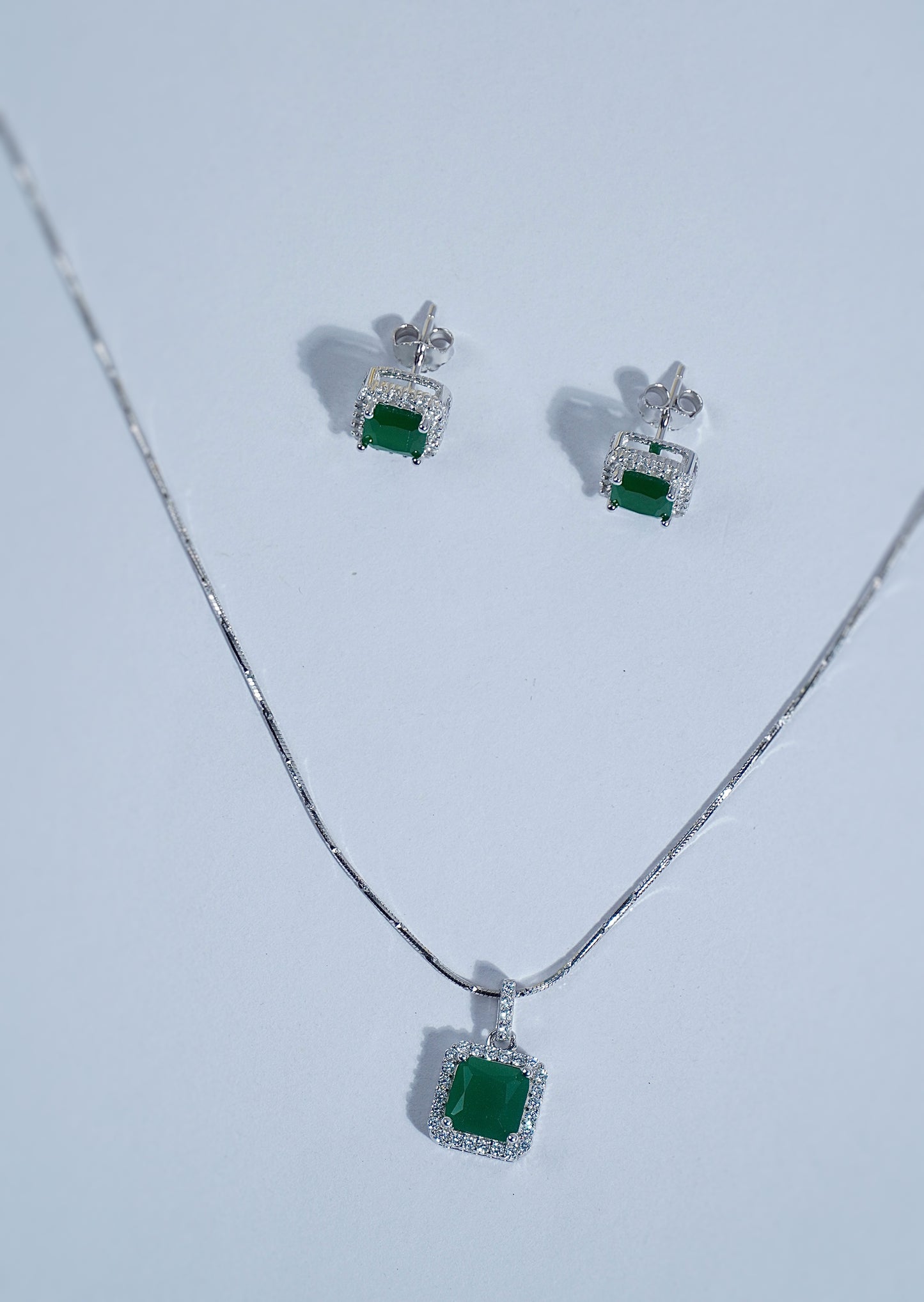 Pure Silver Green Emerald Set