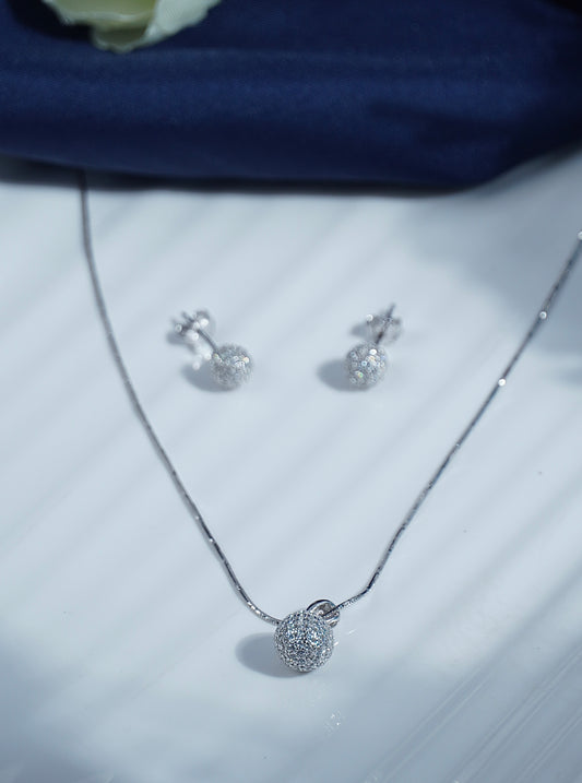 Pure Silver Lunar Orbs Pendant Earring Set