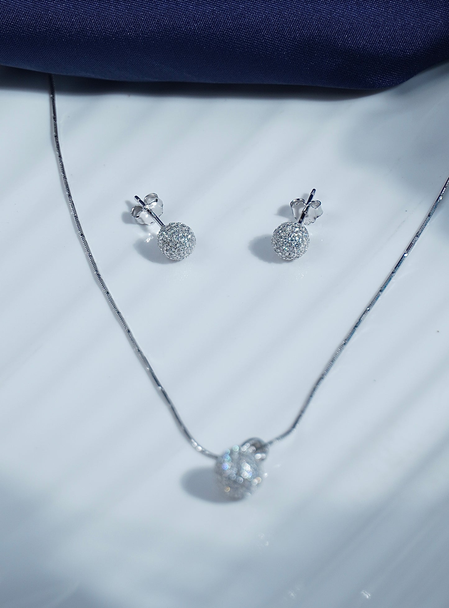 Pure Silver Lunar Orbs Pendant Earring Set