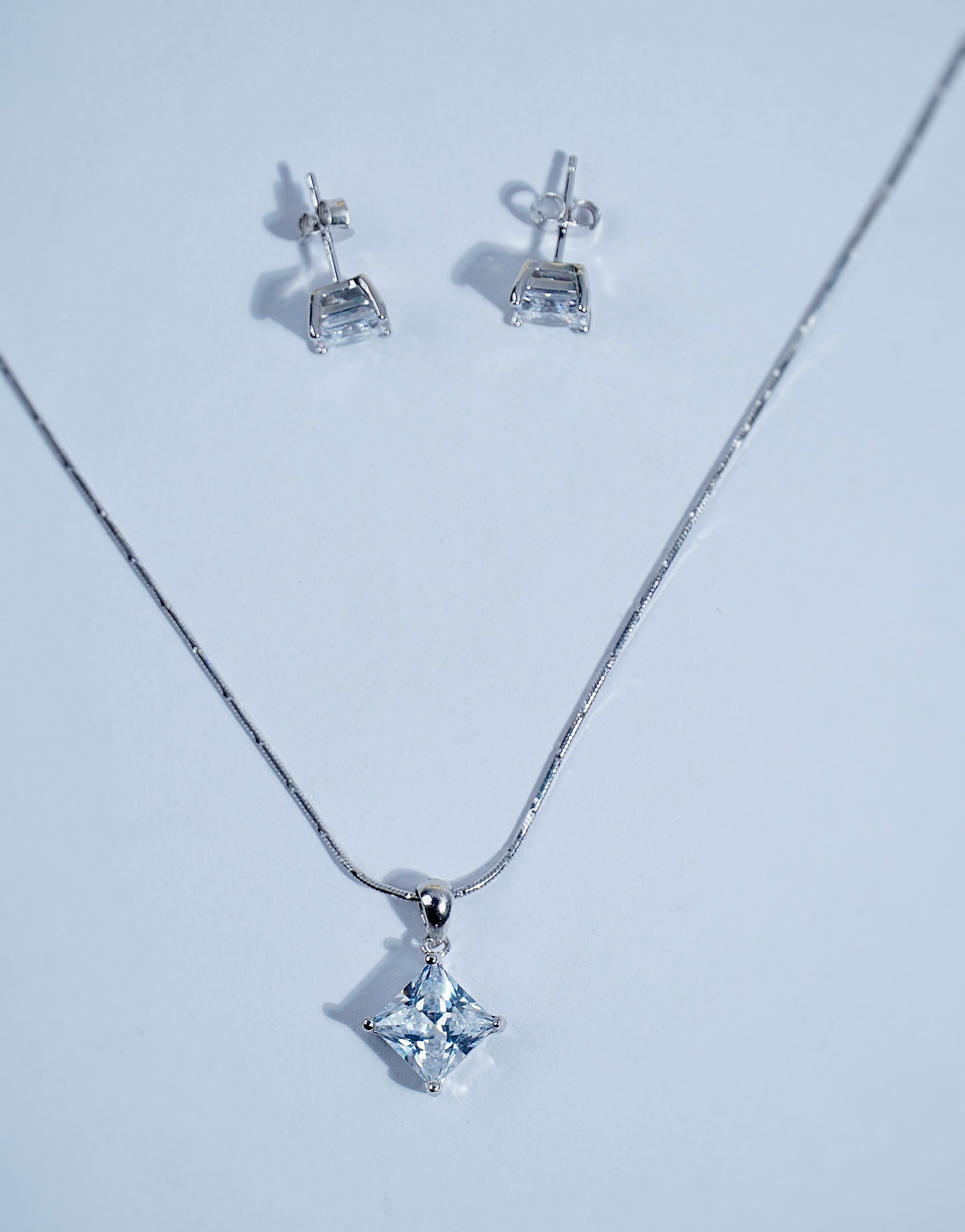 Pure Silver Iridescent Aura Square Pendant Earring Set