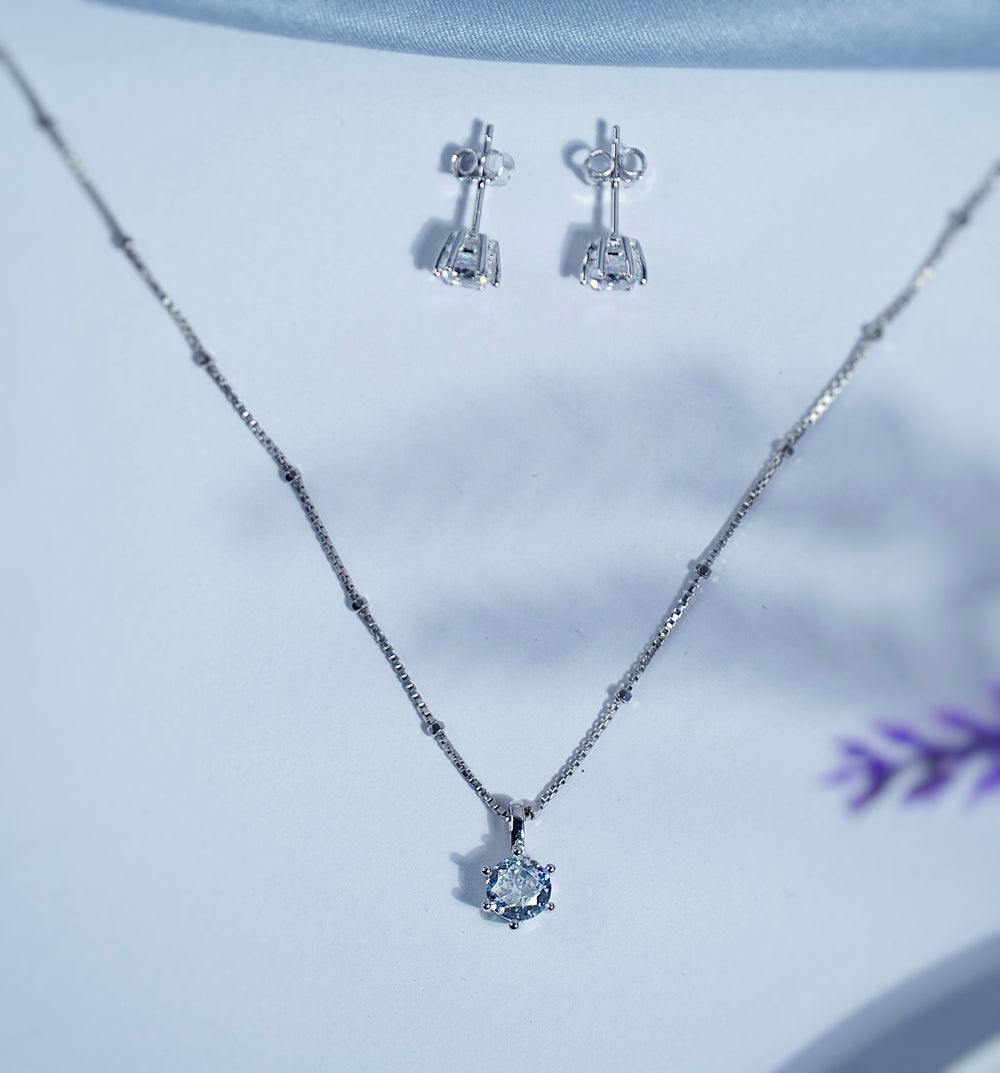 Pure Silver Golden Bloom Radiance Pendant Earring Set