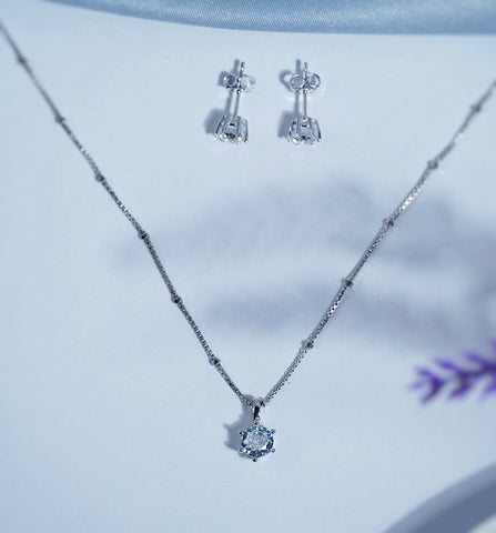 Pure Silver Golden Bloom Radiance Pendant Earring Set