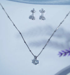 Pure Silver Golden Bloom Radiance Pendant Earring Set