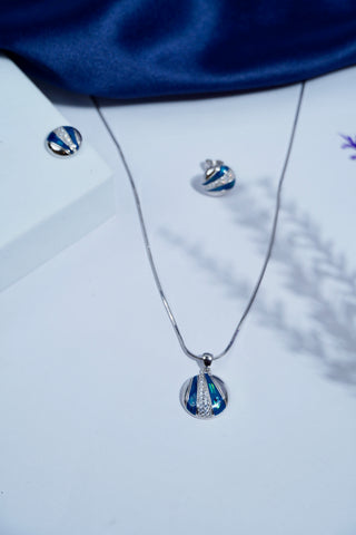 Pure Silver Blue Topaz Pendant Earring Set
