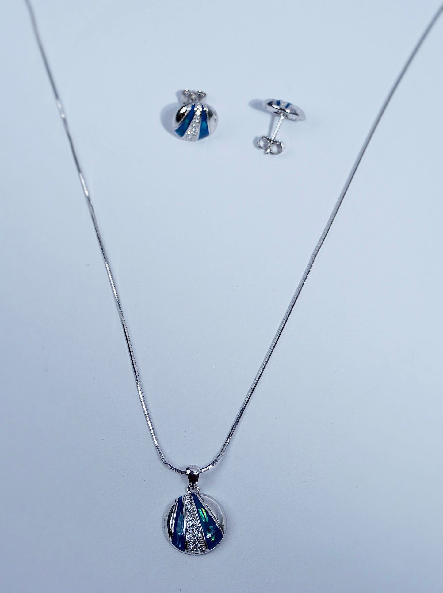 Pure Silver Blue Topaz Pendant Earring Set