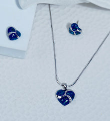 Pure Silver Blue Stone Heart Set
