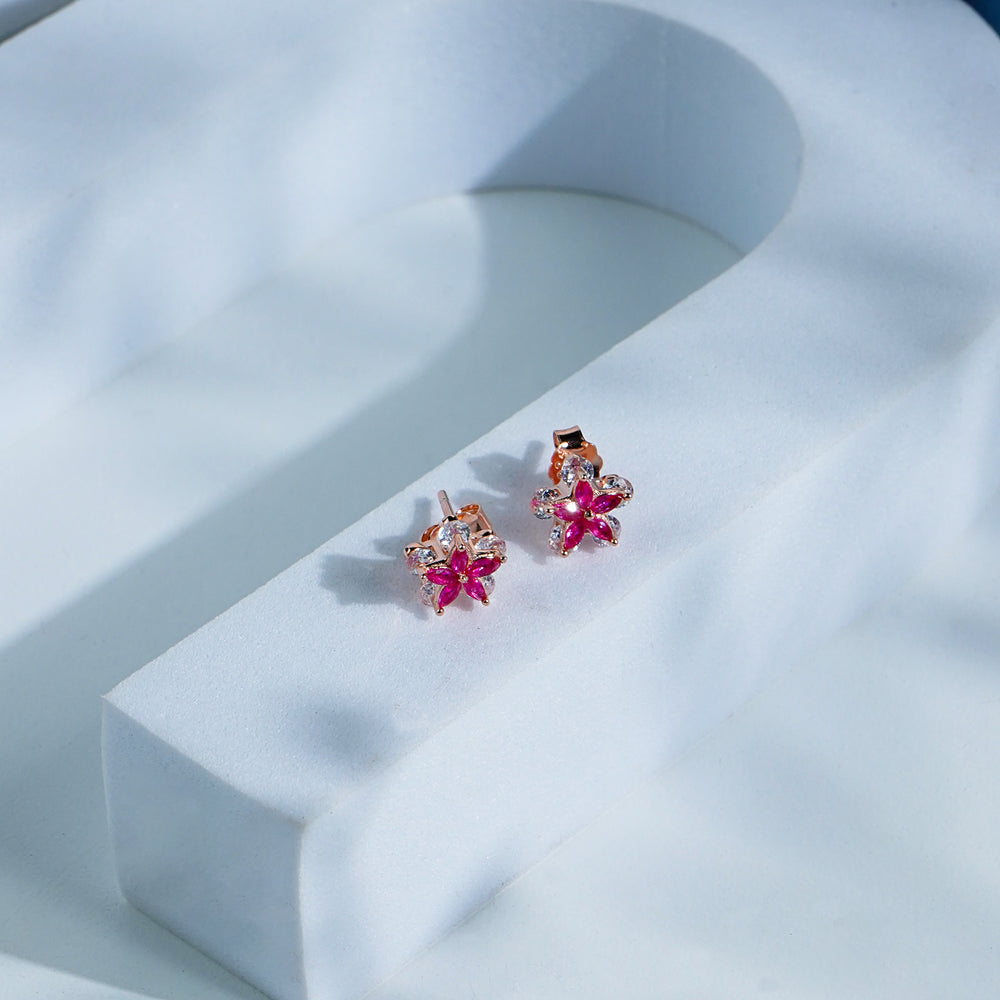 Pure Silver Pink Flower Earring